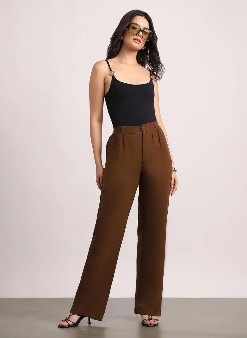 Urbano Fashion  Urbano Fashion Women's Mocha Brown Loose Baggy Fit Solid Korean Pants Stretchable for Women | Best Price UAE